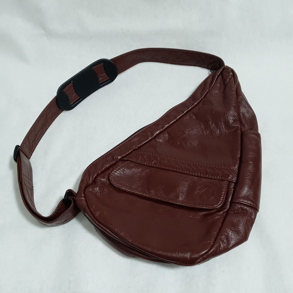 AmeriBag Healthy Back Bag Crossbody Sling In Brown Leather Adjustable Strap